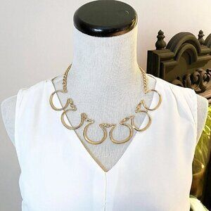Vintage Brushed Gold Semi Circle Hooped Chain Necklace Toggle Clasp